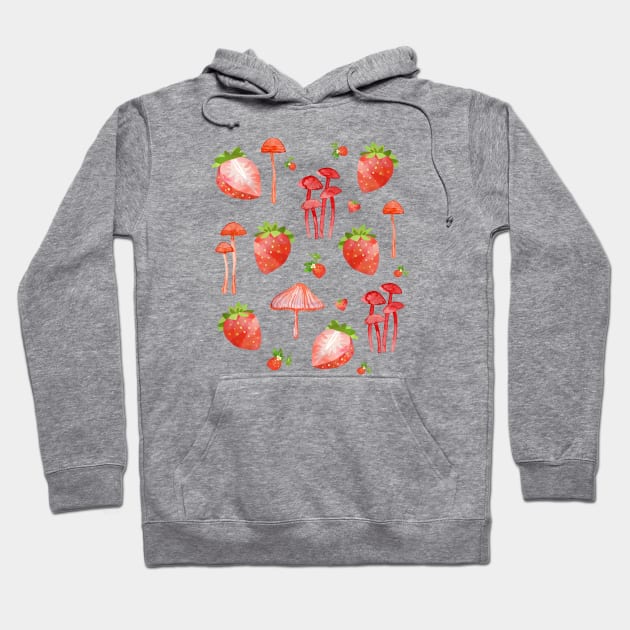 Cottagecore Mushrooms and Strawberries Hoodie by BethTheKilljoy